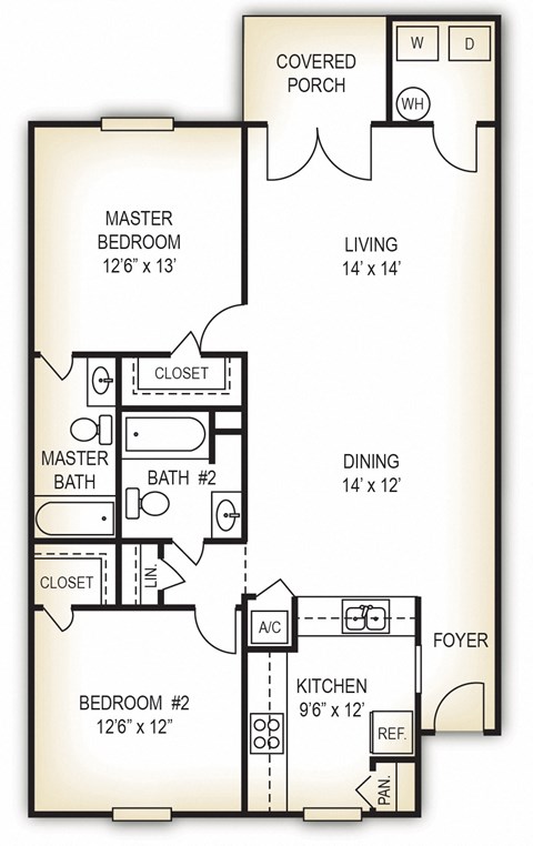 The Vineyard 2 bedroom 2bathroom floor plan at Dothan Farms Apartments, Dothan, AL, 36305